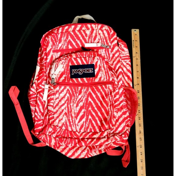 Jansport Teen Adult 17.5" Backpack WILD AT HEART Red White Zebra Stripes VGC! - Picture 7 of 15
